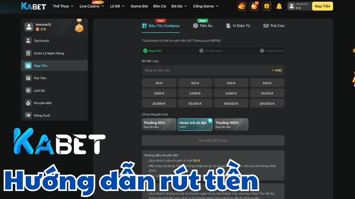 Hướng dẫn rút tiền Kabet chi tiết